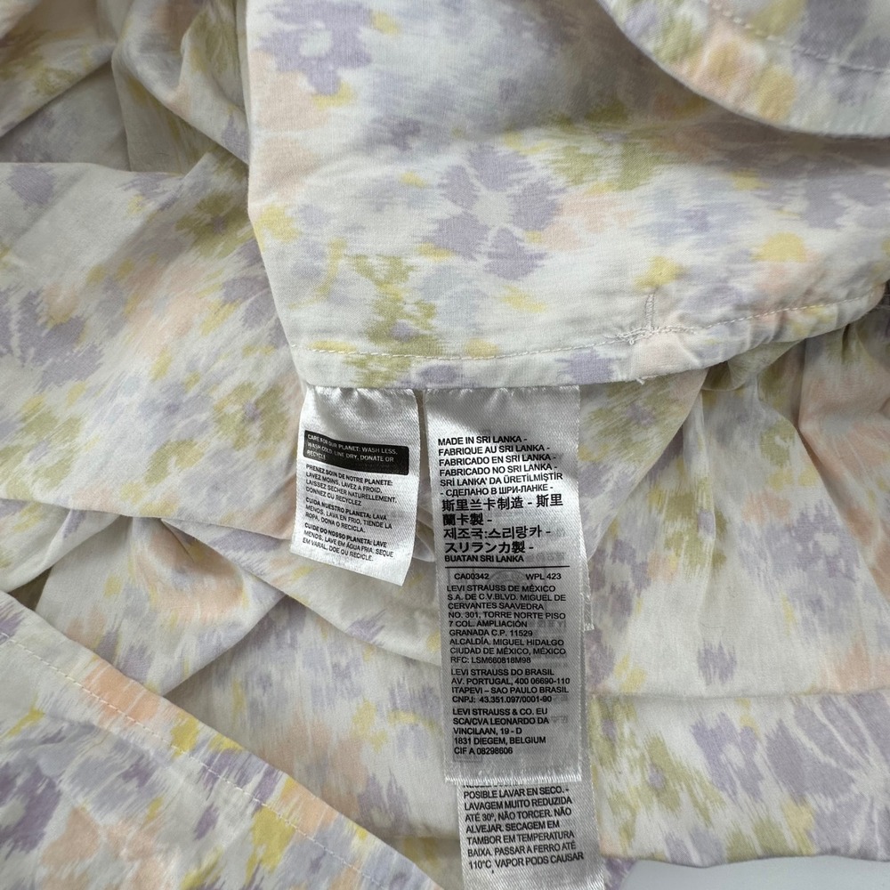 Levi's Smocked Floral Puff Sleeve Tiered Midi Dress M Yellow Purple Cottage Boho - Picture 5 of 10